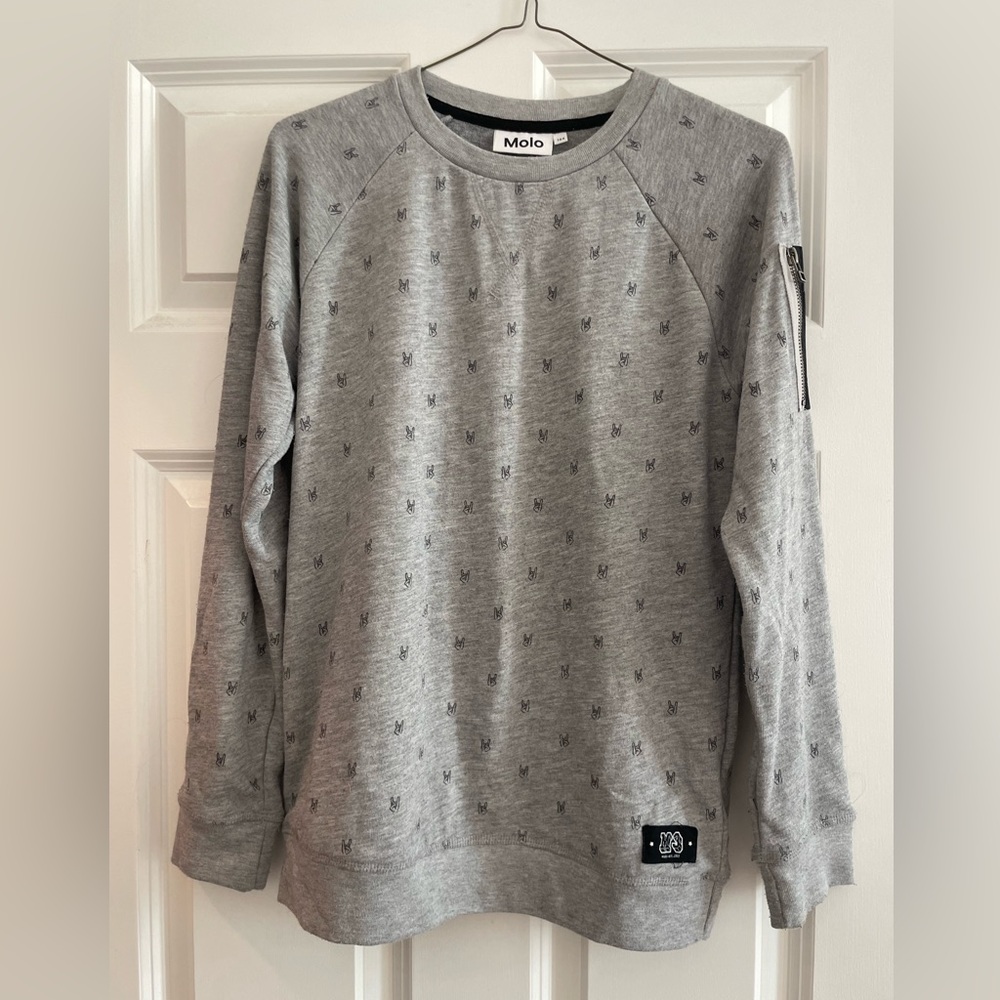Molo kids marx sweatshirt grey with peace signs sz 14